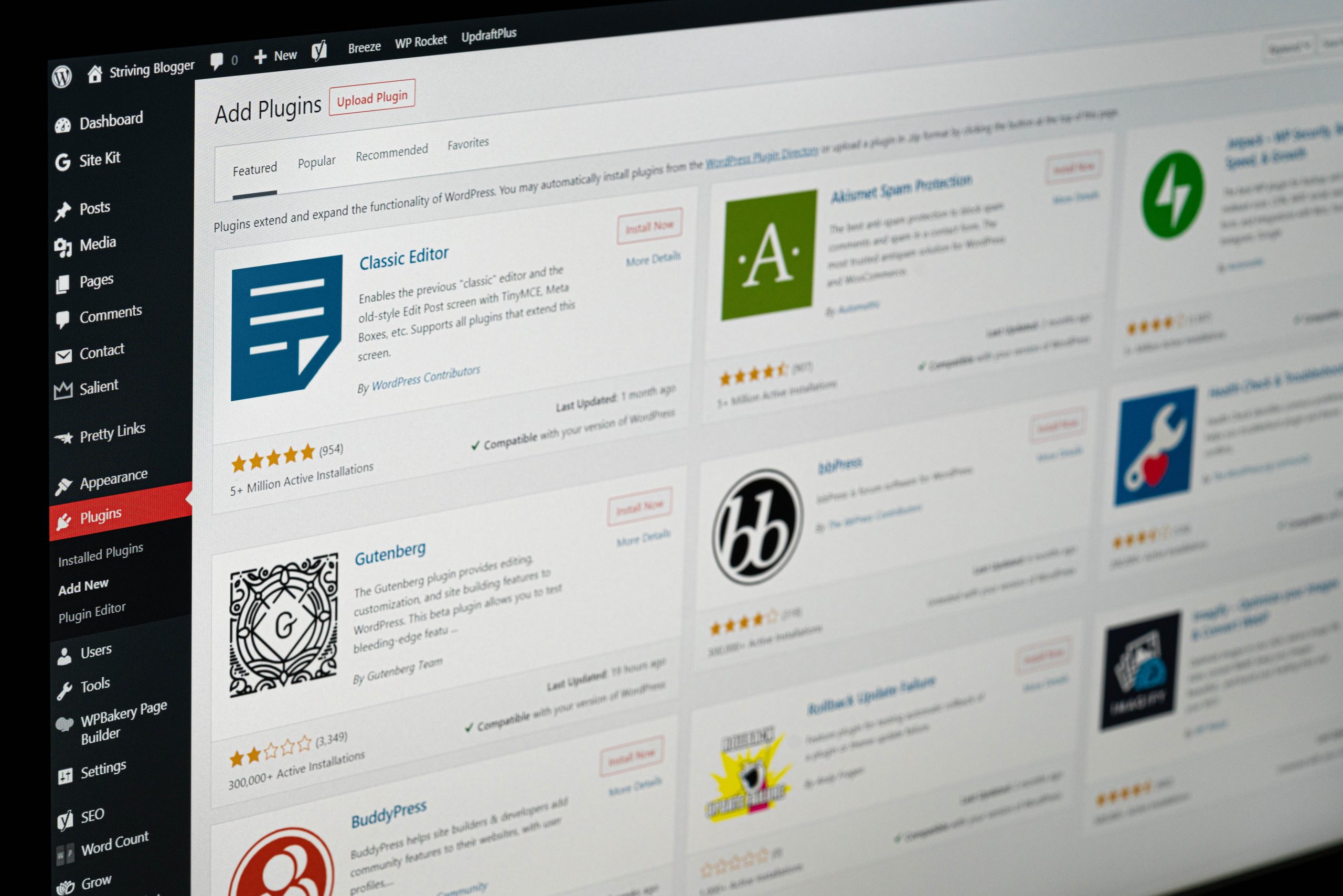 capture écran wordpress back